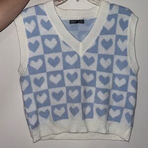 SHEIN Blue and White Heart Checkered Vest